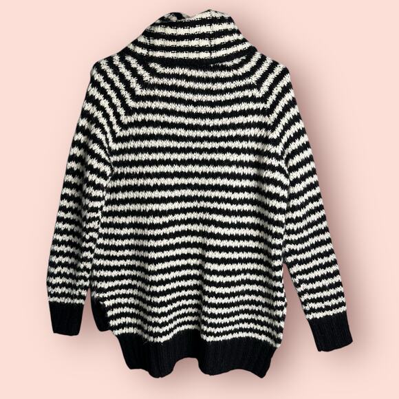 A.N.A. Womens Black White Stripe Turtle Neck Pullover Wool Sweater Medium Grunge - Picture 4 of 5